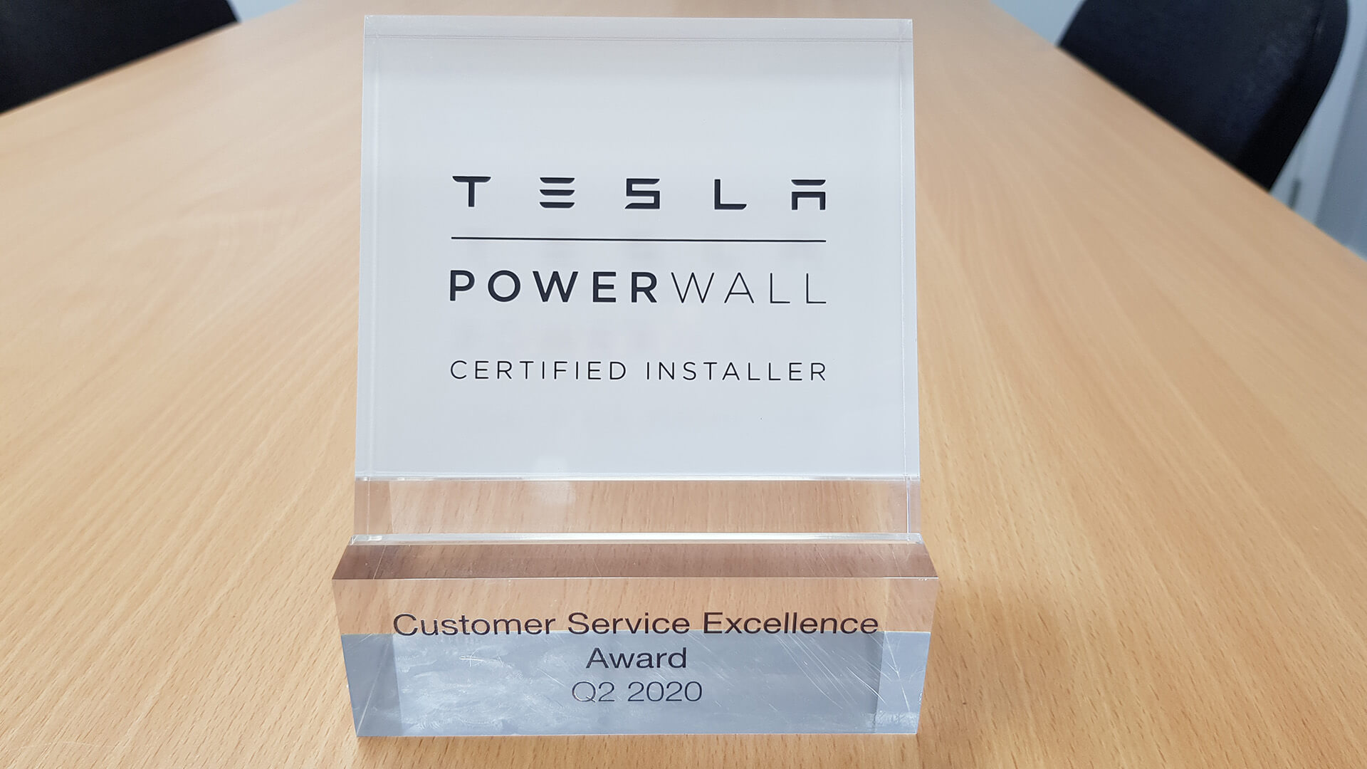 Certified installer award from Tesla for their Powerwall model